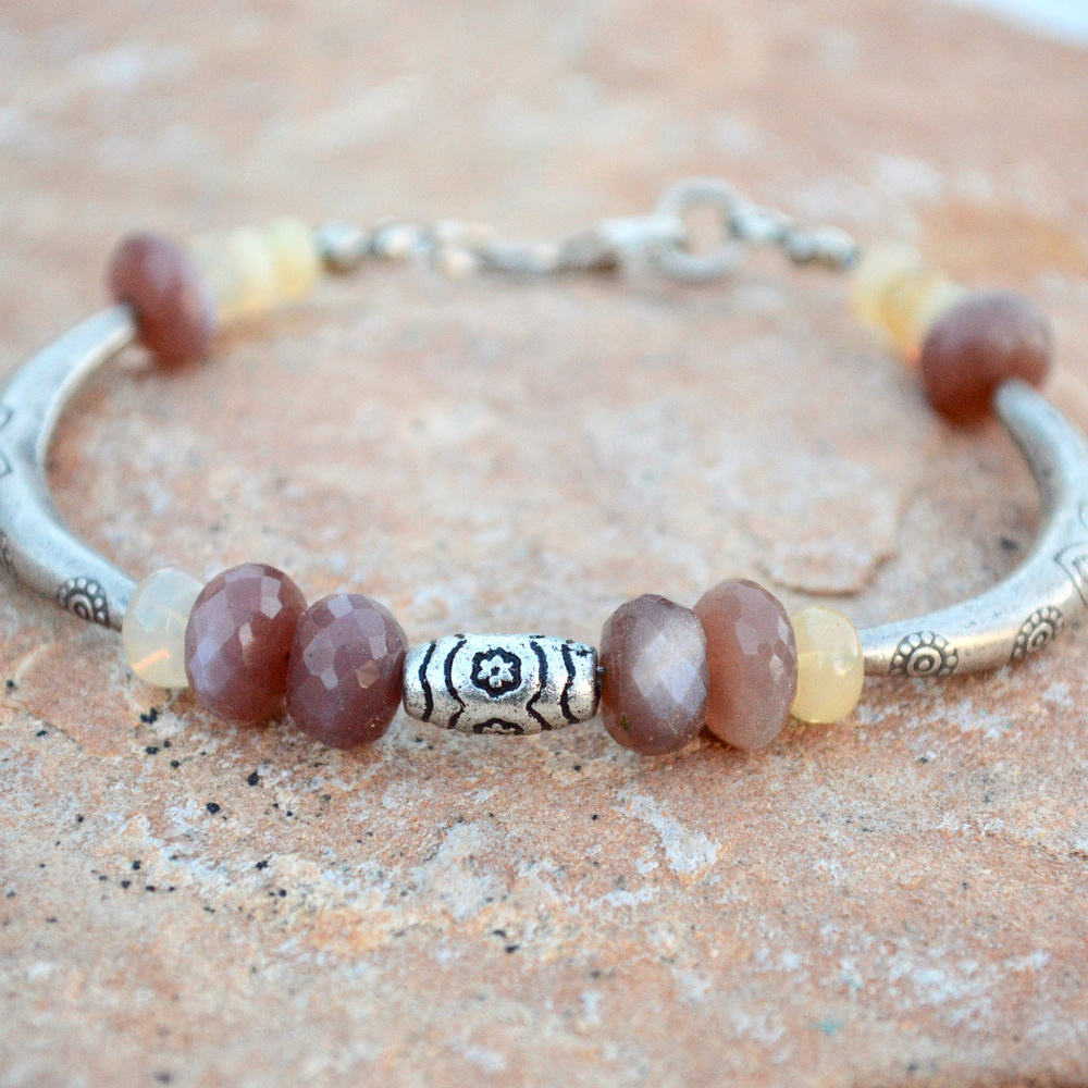 Chocolate Moonstone Opal Welo Sterling Bracelet - Picture 1 of 6